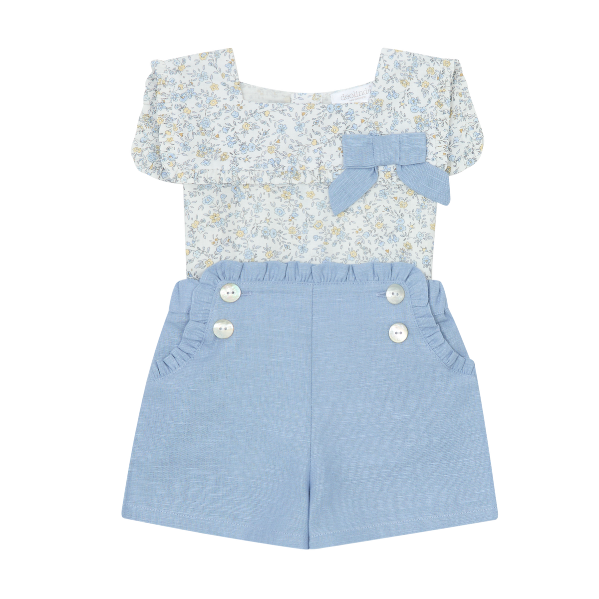 Sky Blue Pearl Trim Short Set – Deolinda Chic SS26 In Stock Now main image 1