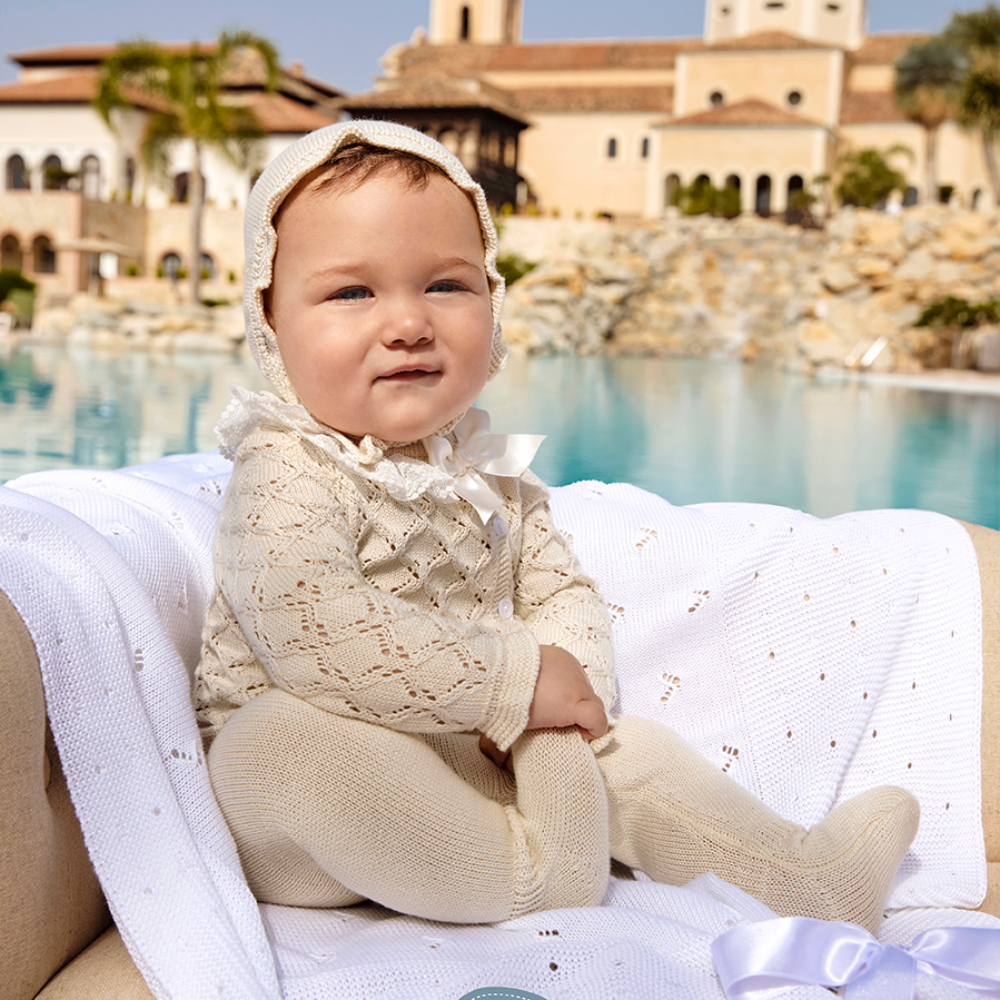 Juliana Girls Cream Knitted Short Sleeved Jam Pant Set main image 1
