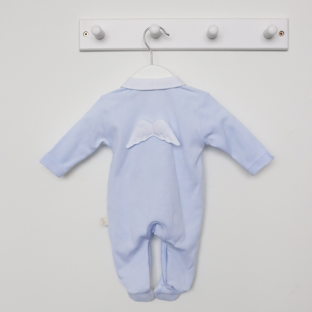 Baby Gi Ethan Blue Clover Velour Pocket Sleepsuit