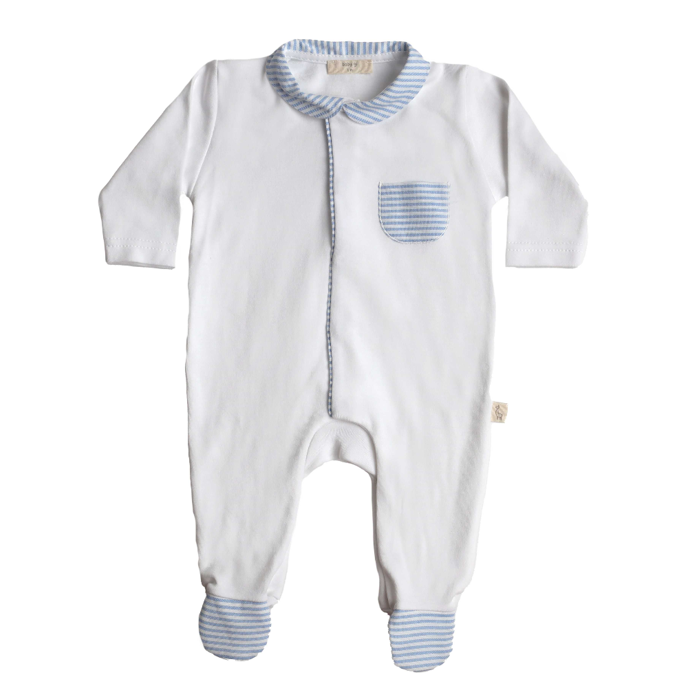 Baby Gi White Sleepsuit with Blue Striped Pocket