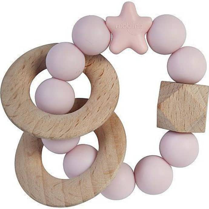 Nibbling Stellar Natural Wood & Silicone Teether in Blush