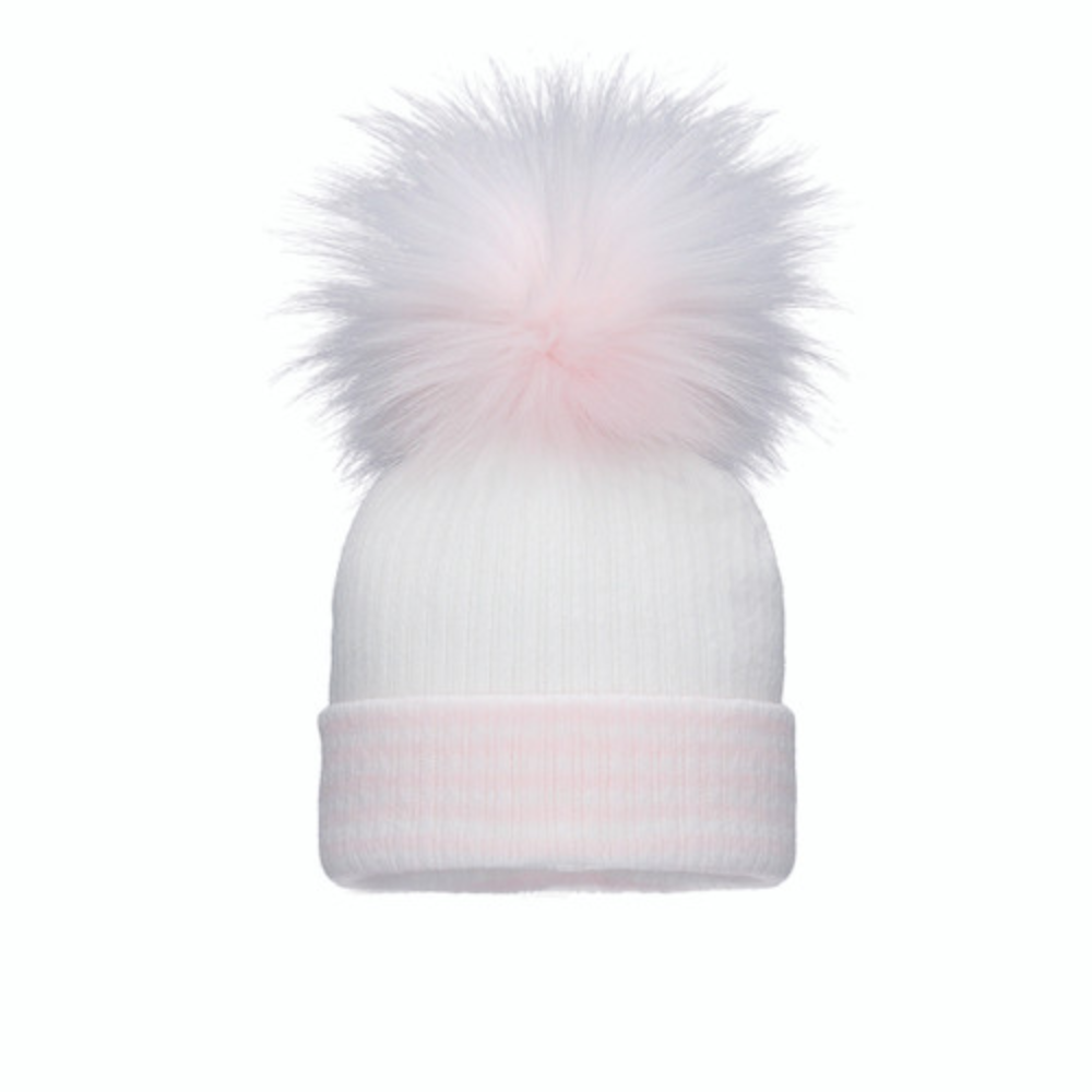 Pom Pom Envy Pink Striped Single Pom Pom Hat