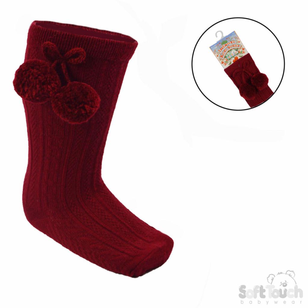 Burgundy Knee High Pom Pom Socks The Wardrobe Childrens Boutique