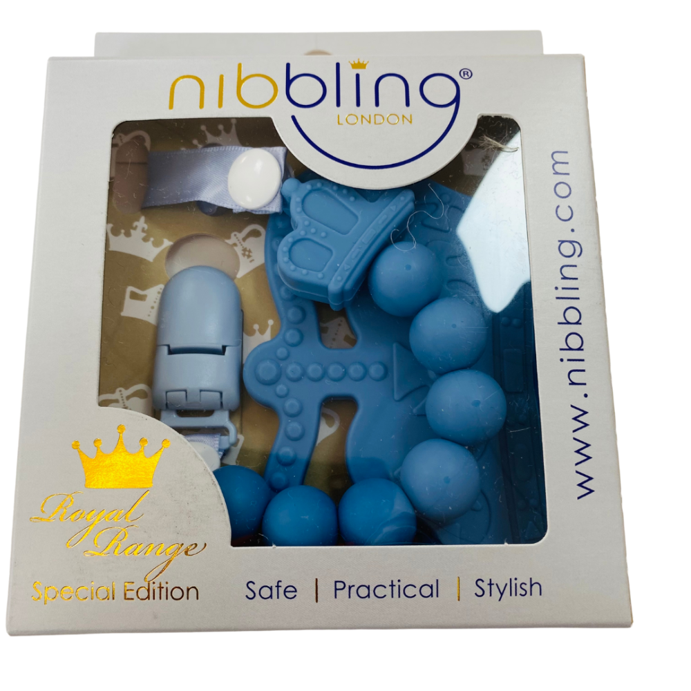 Nibbling Royal Collection Crown Teether & Dummy clip Blue