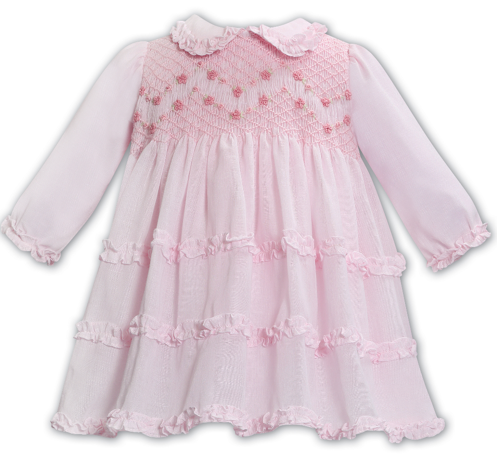 Sarah Louise Girls Pink Ruffle Dress