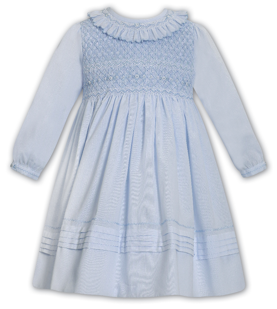 Sarah Louise Girls Blue Frilled Collar Smocked Dress