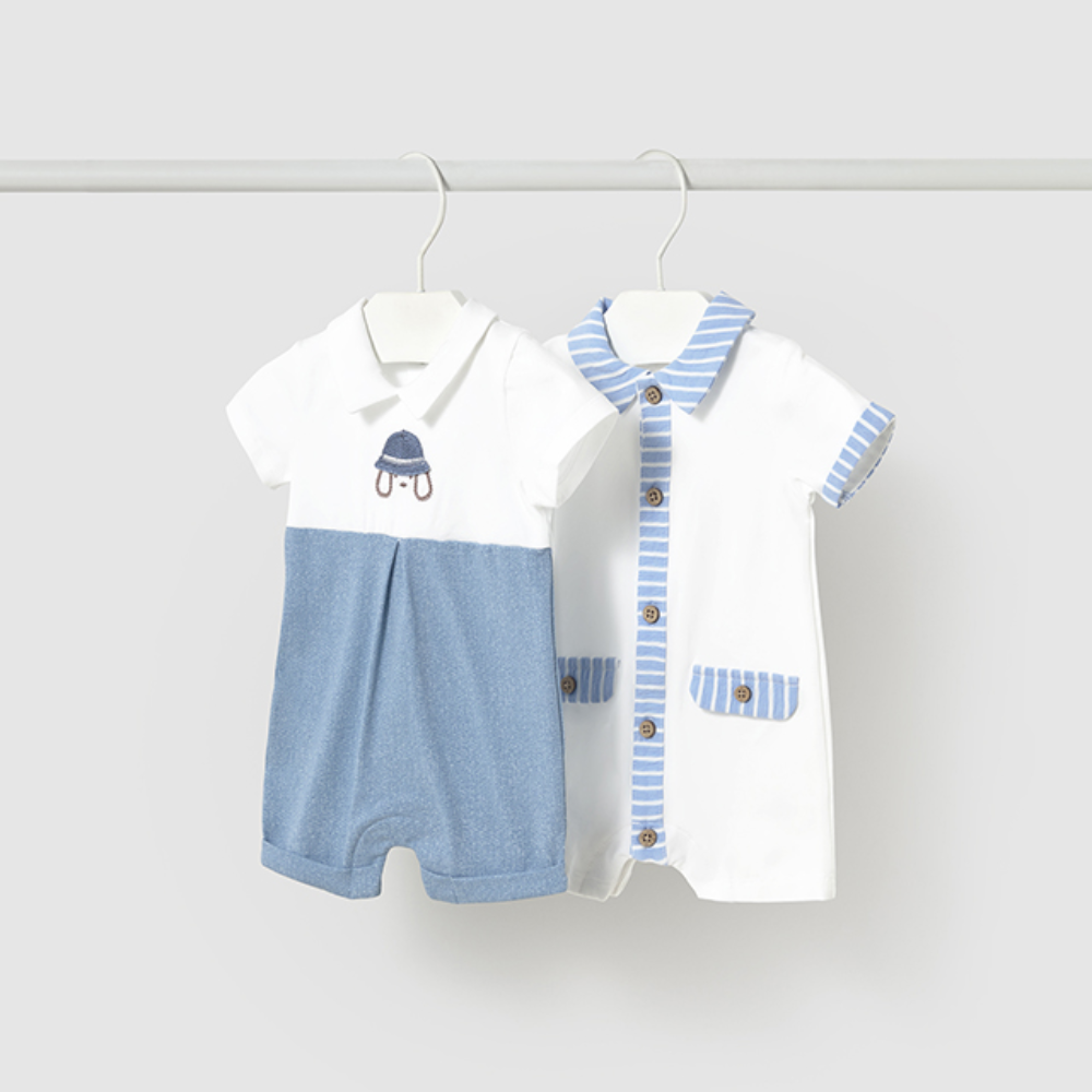 Mayoral Boys Blue & White Rompers