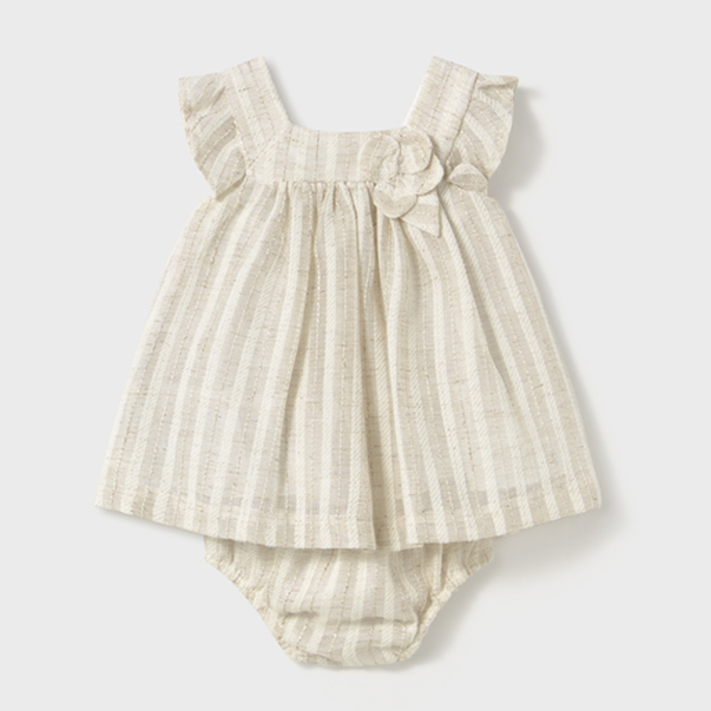 Mayoral Girls Natural Linen Striped Dress & Knickers