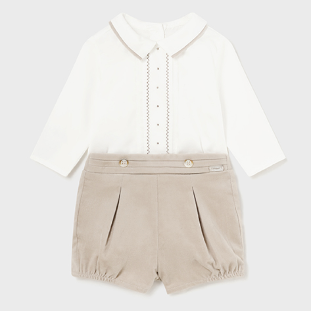 Mayoral Boys Velvet Shorts & Shirt Set