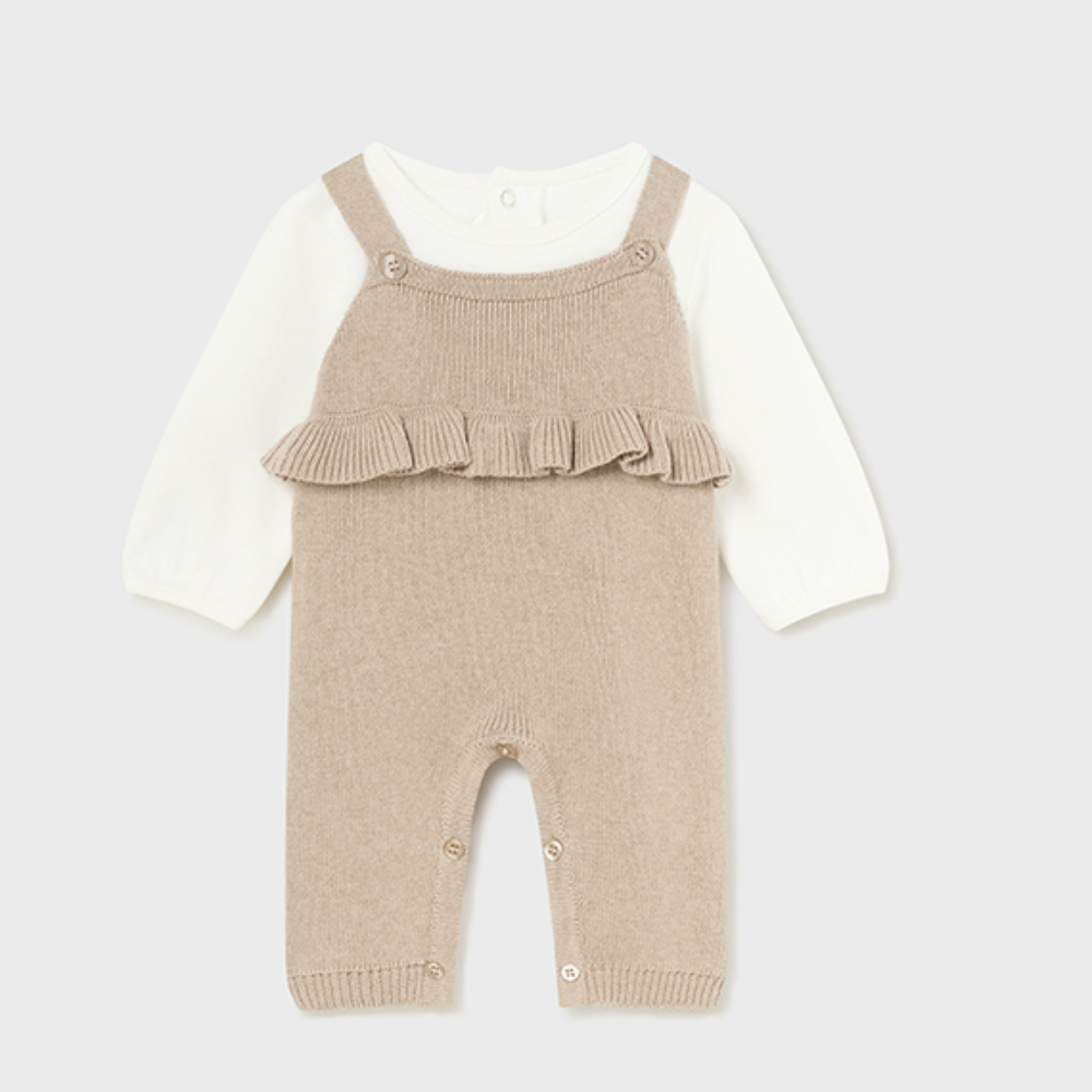 Mayoral Girls Natural Daisy Dungarees & Cardigan