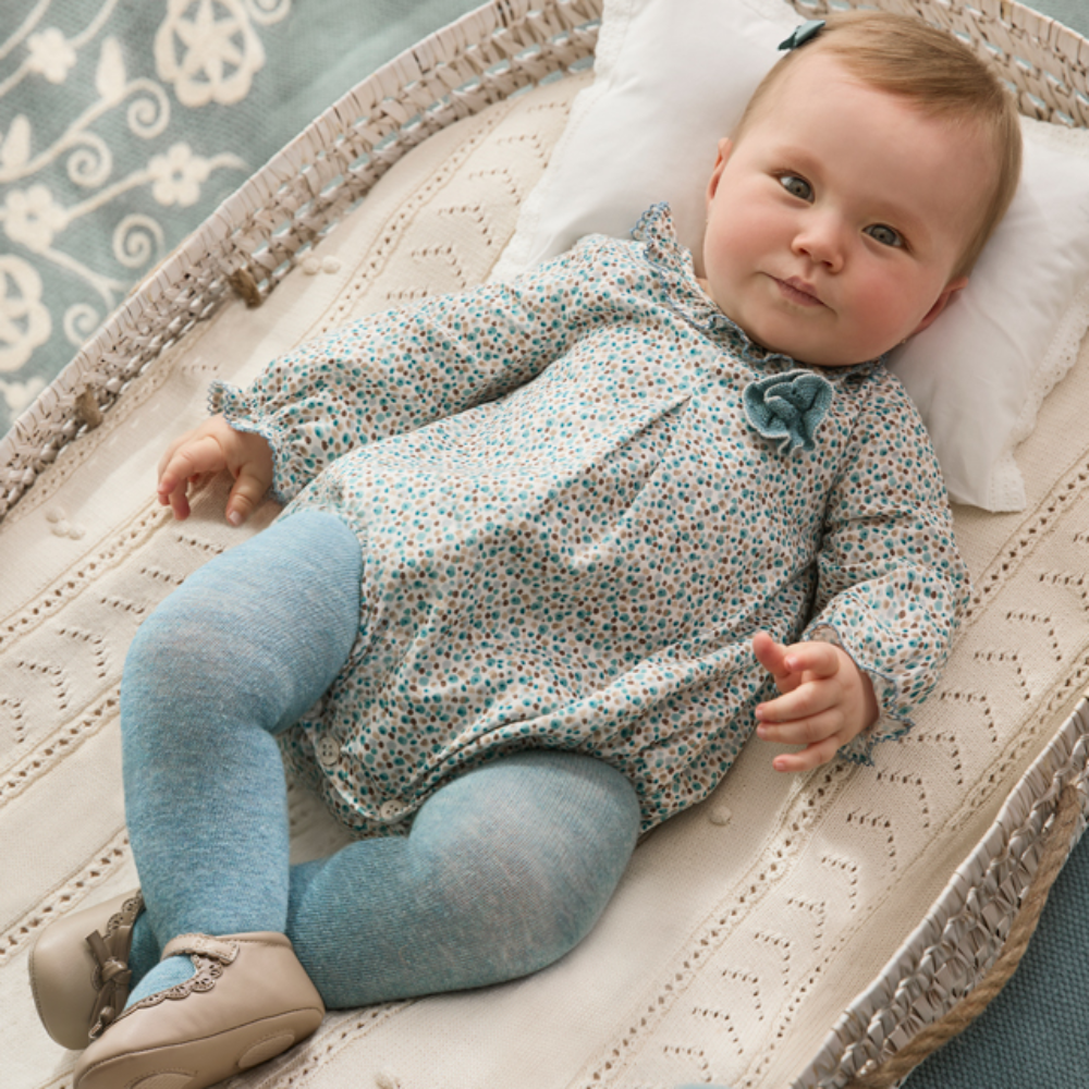 Mayoral Girls Ditsy Turquoise Romper Tights1