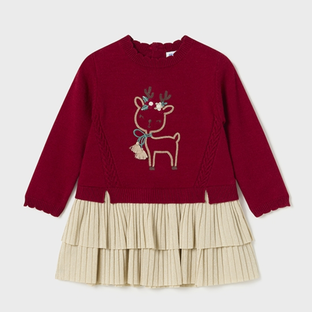 Mayoral Girls Burgundy Reindeer  Dress