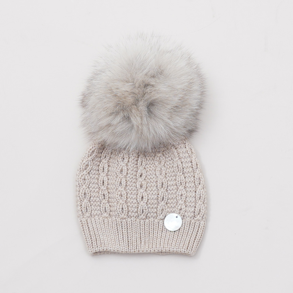 Pangasa Camel Faux Fur Cable Knit Hat