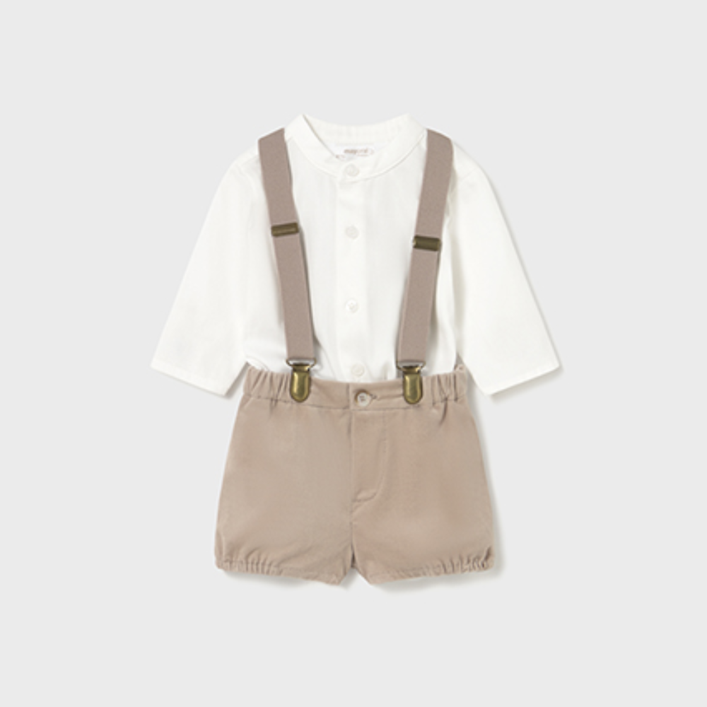 New In Mayoral Boys Beige Dungaree Shorts Outfit