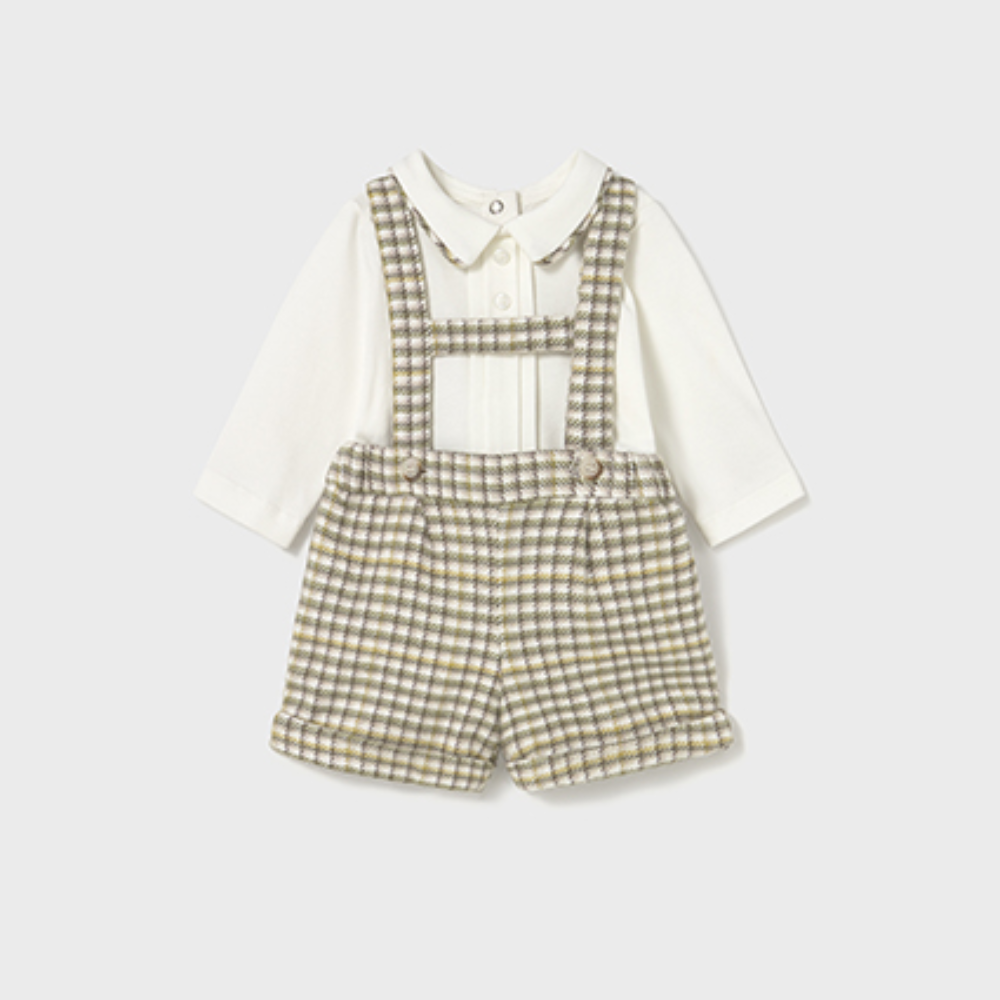 New In Mayoral Boys Check Dungaree Shorts Outfit