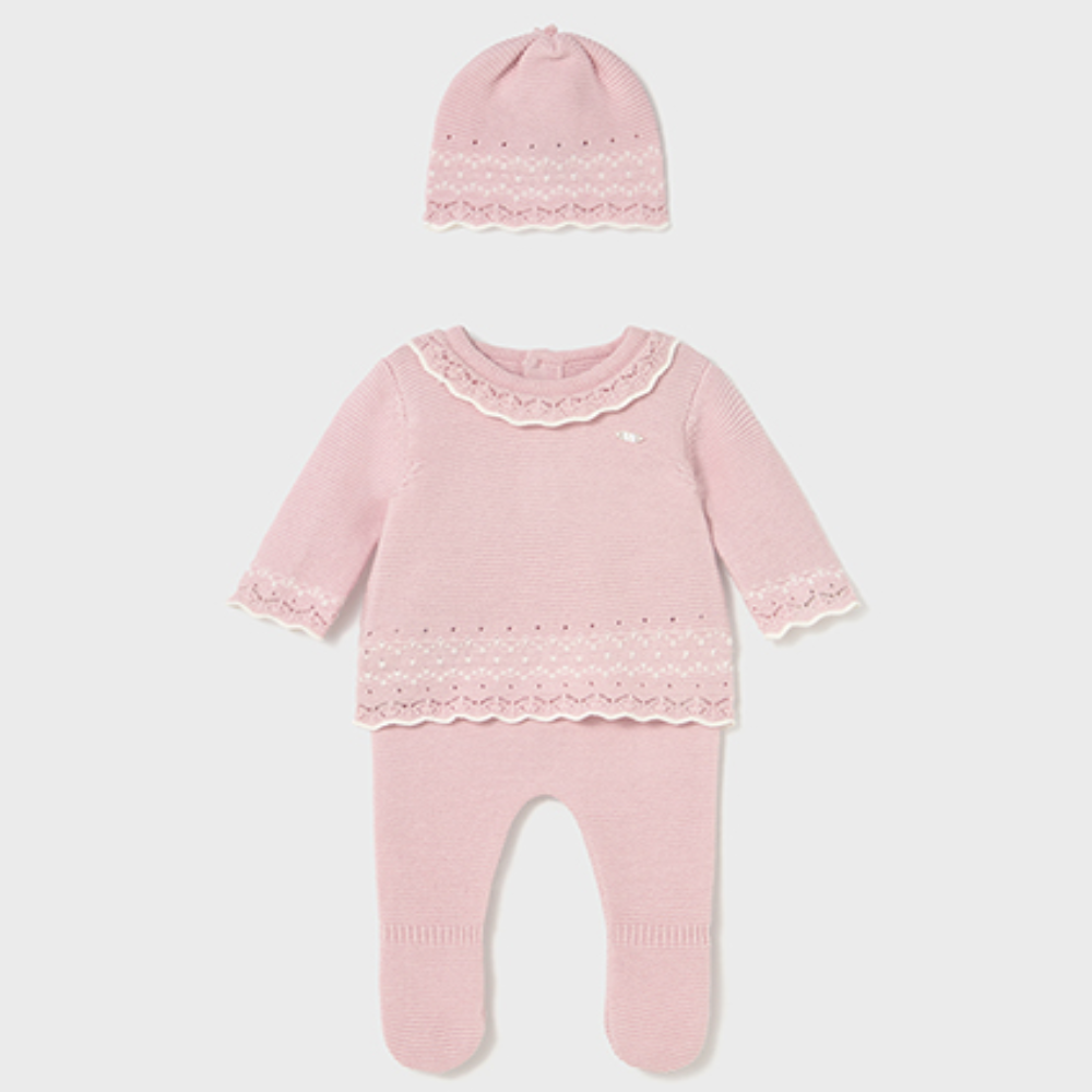 New In Mayoral Girls Pink 3 Piece Knitted Outfit
