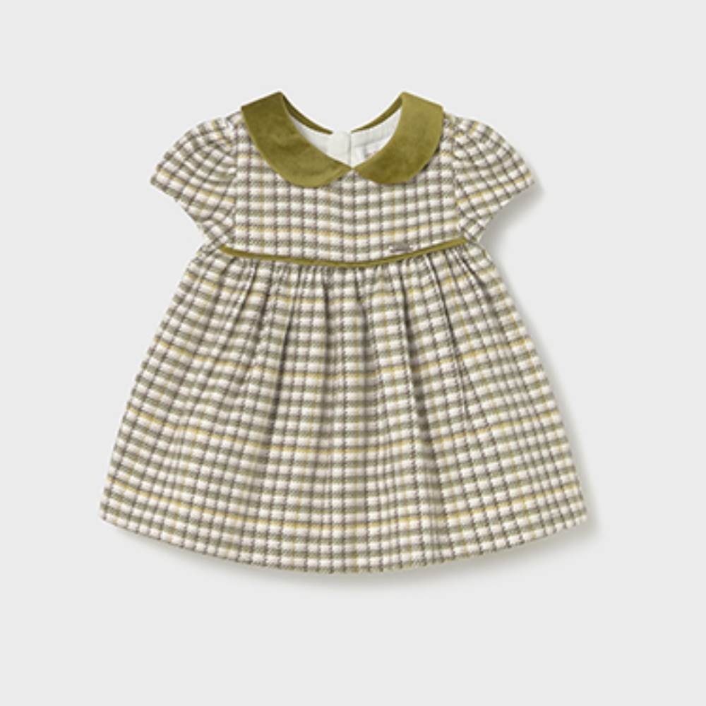 New In Mayoral Girls Olive Green Check Dress
