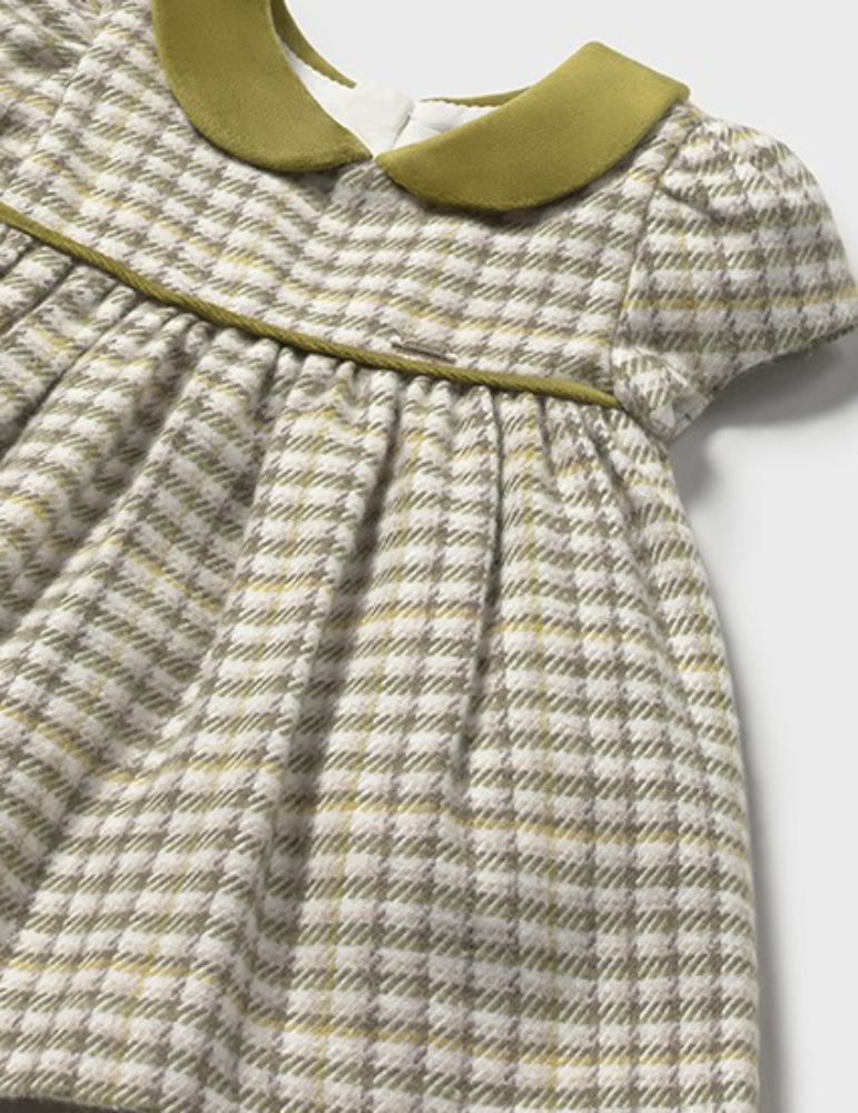New In Mayoral Girls Olive Green Check Dress