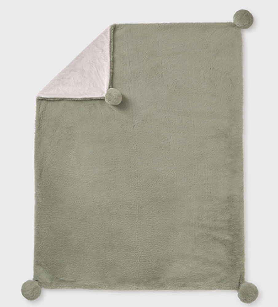 New In Mayoral Sage Pom Pom Faux Fur Blanket