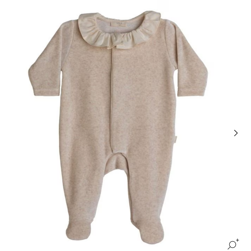 Baby Gi Beige Frill Collar Angel Wings Velour Sleepsuit