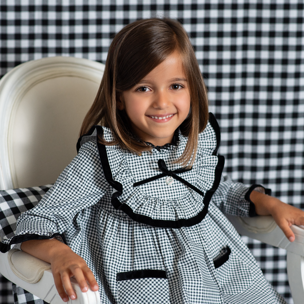 Foque Girls Black Check Dress