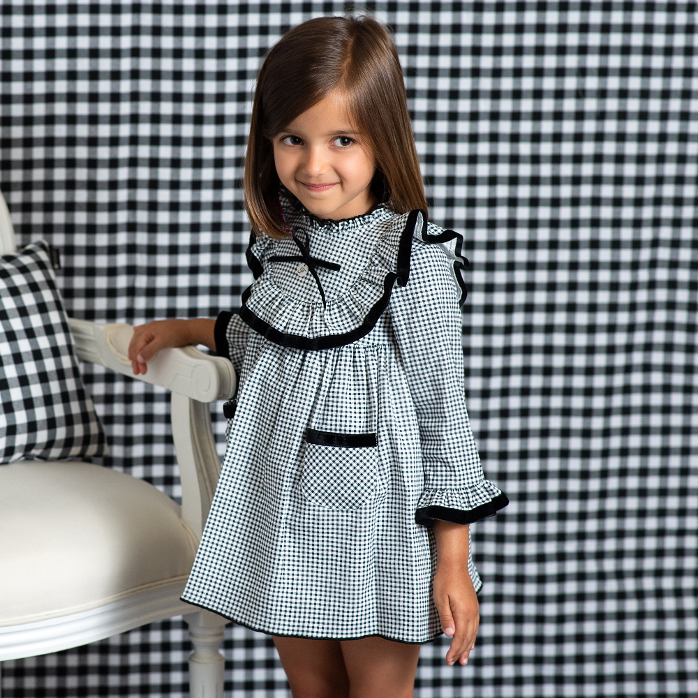 Foque Girls Black Check Dress