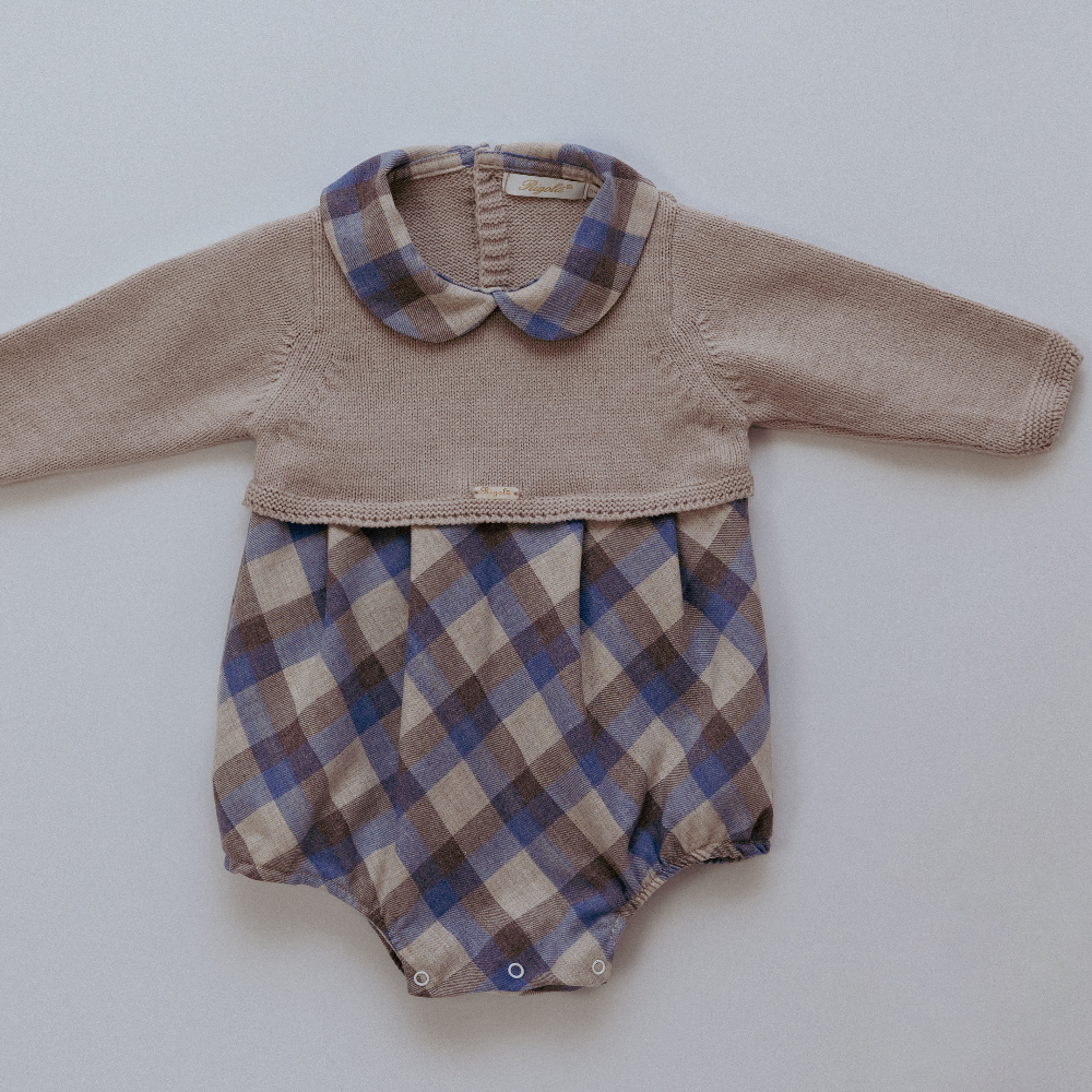 Rigola Boys Blue & Beige Half Knit Romper