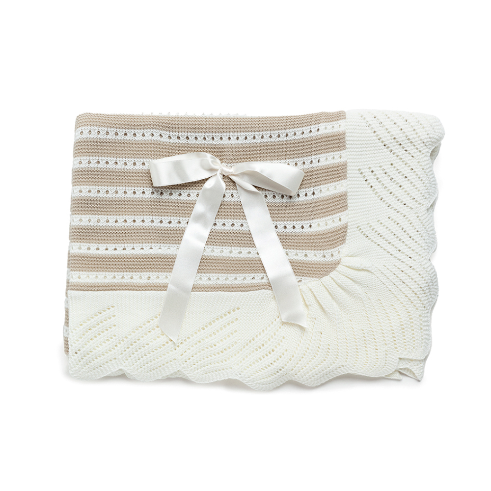 Juliana Cream & Beige Striped Knitted Blanket