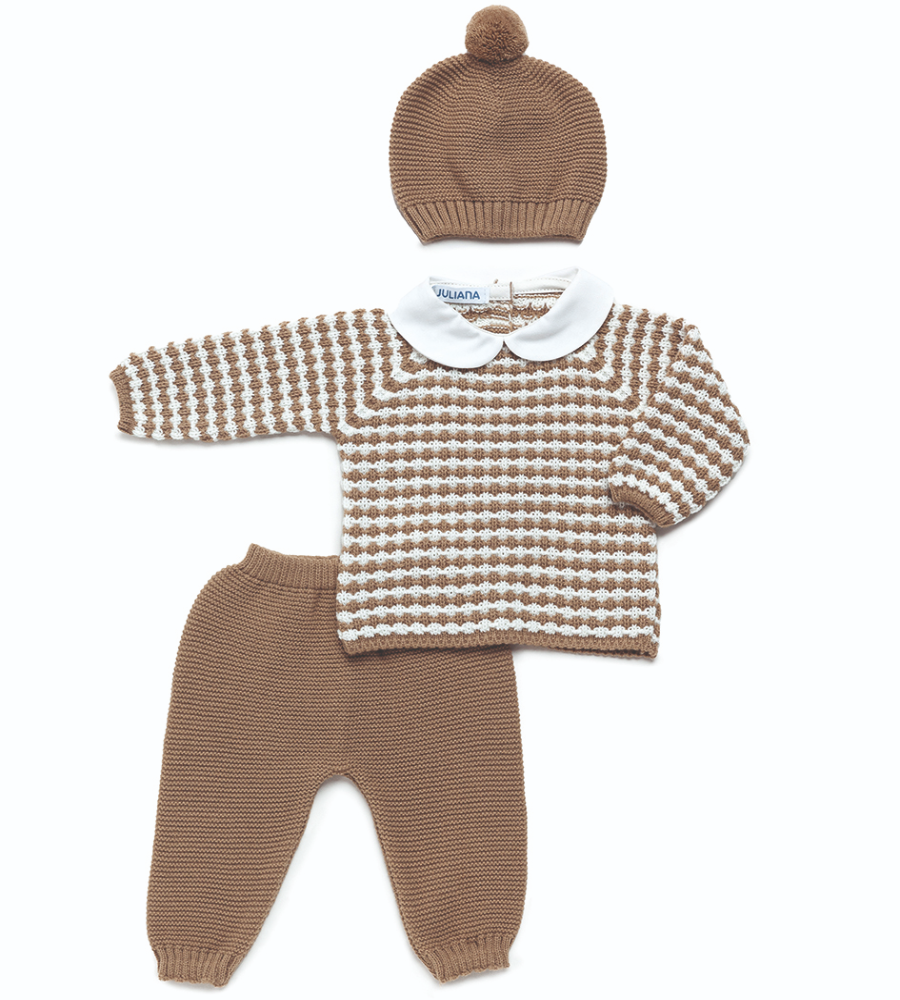 Juliana Boys Tostado & White Knitted 3 Piece Set