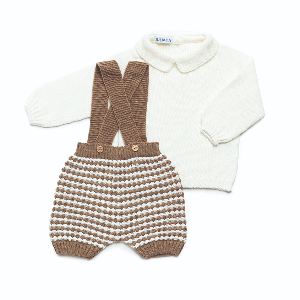 Juliana Boys Tostado & White Knitted Dungaree Shortie