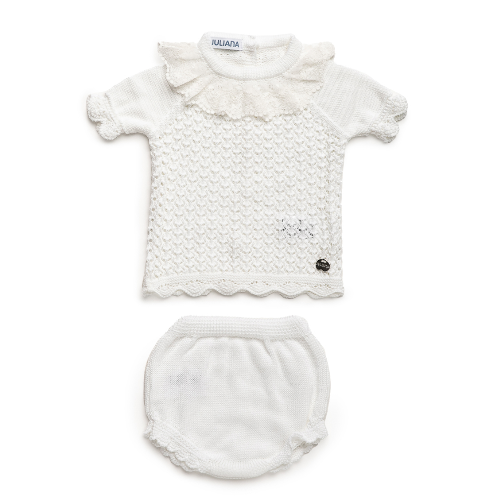 Juliana Girls White Knitted Jam Pant Set