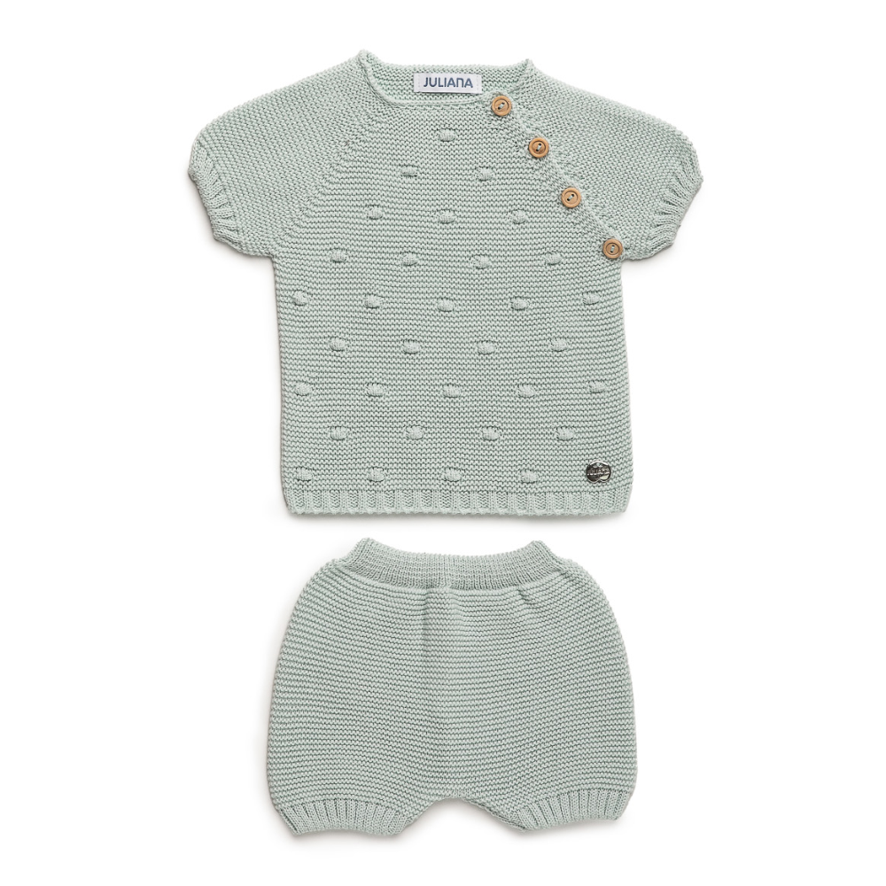 Juliana Boys Green Knitted Bobble Short Set