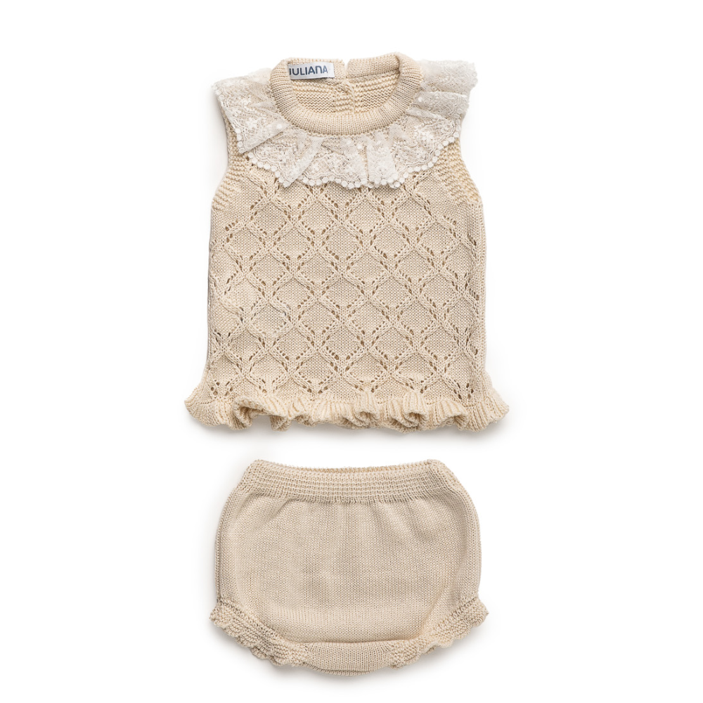 Juliana Girls Beige Knitted Jam Pant Set