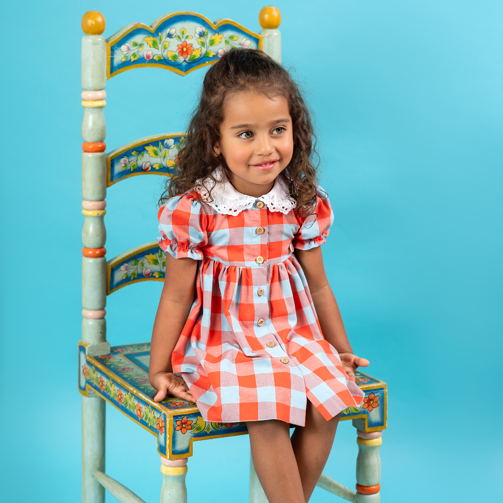 Foque Red Check Girls Dress