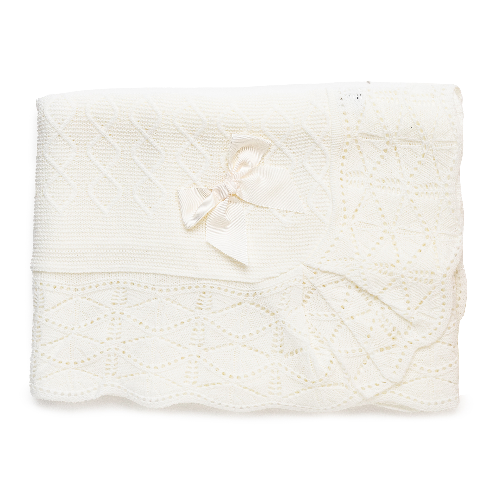 Juliana Girls Ivory Knitted Bow Blanket 