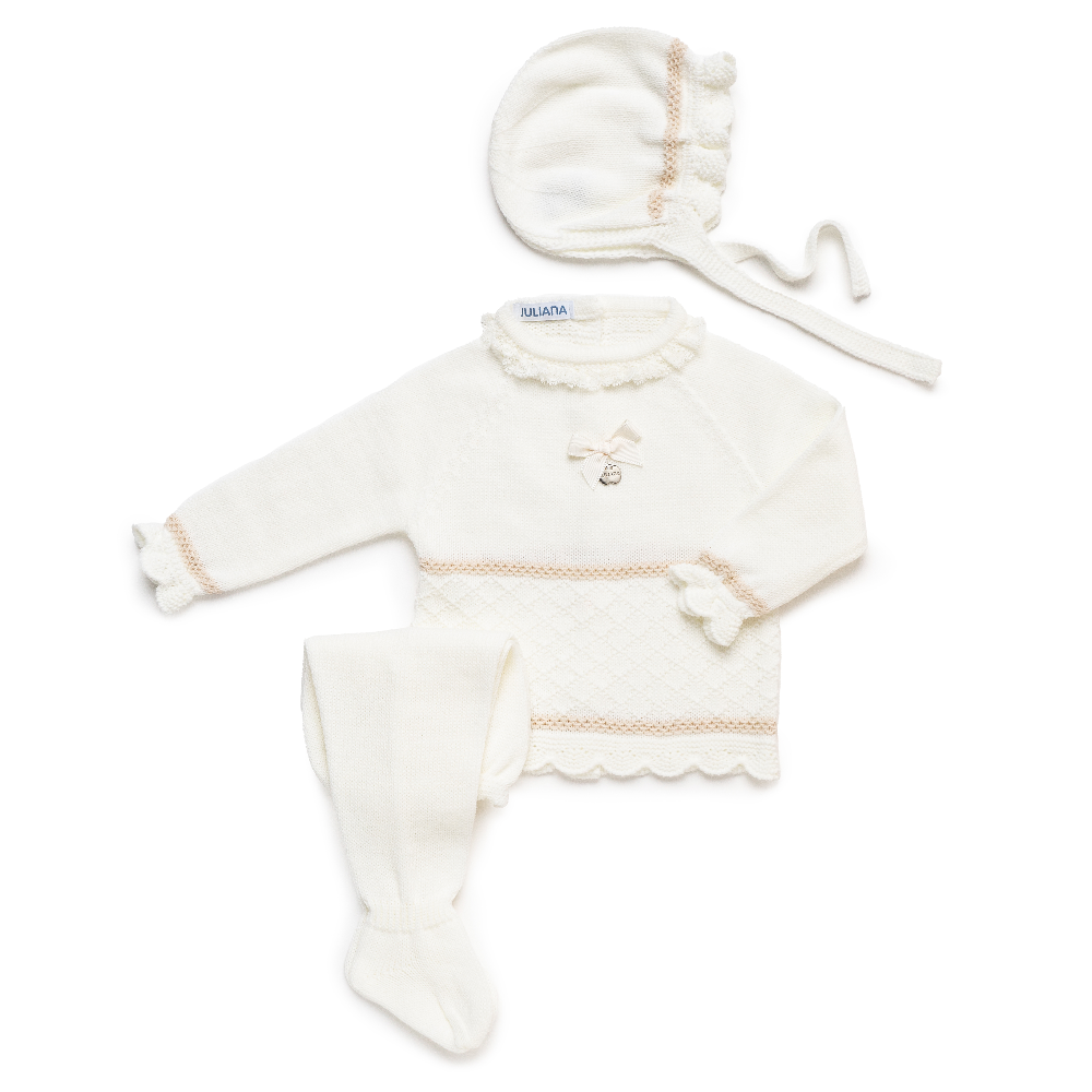 Juliana Girls Ivory & Beige  Knitted Leggings Set