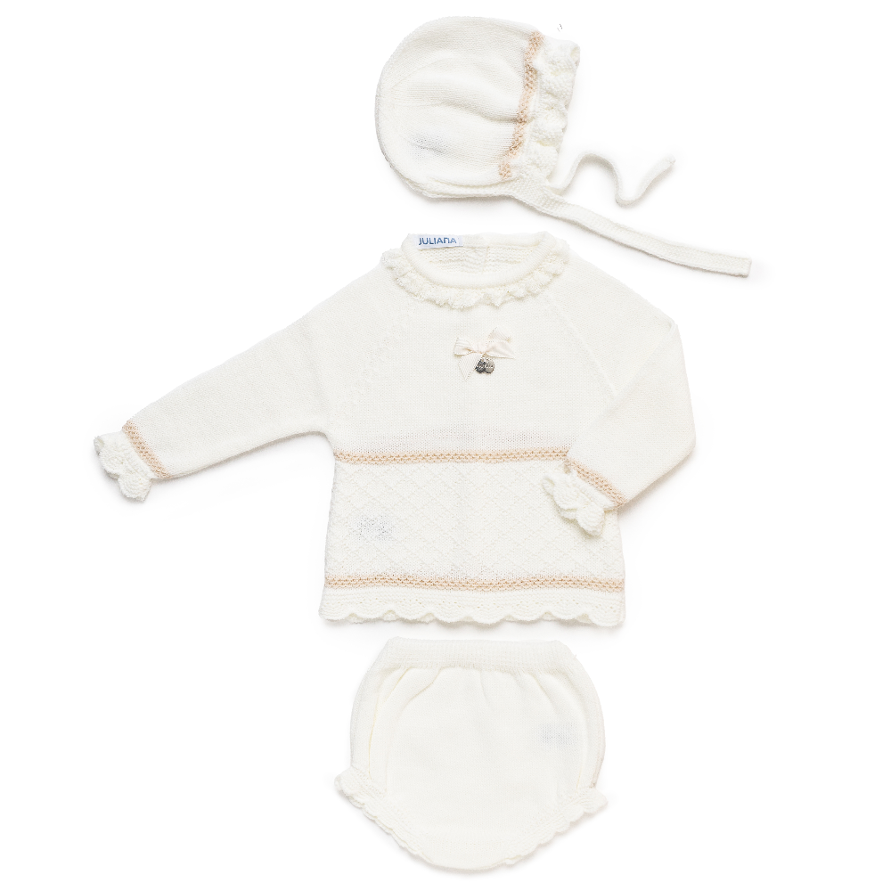 Juliana Girls Ivory & Beige  Knitted Jam Pant Set