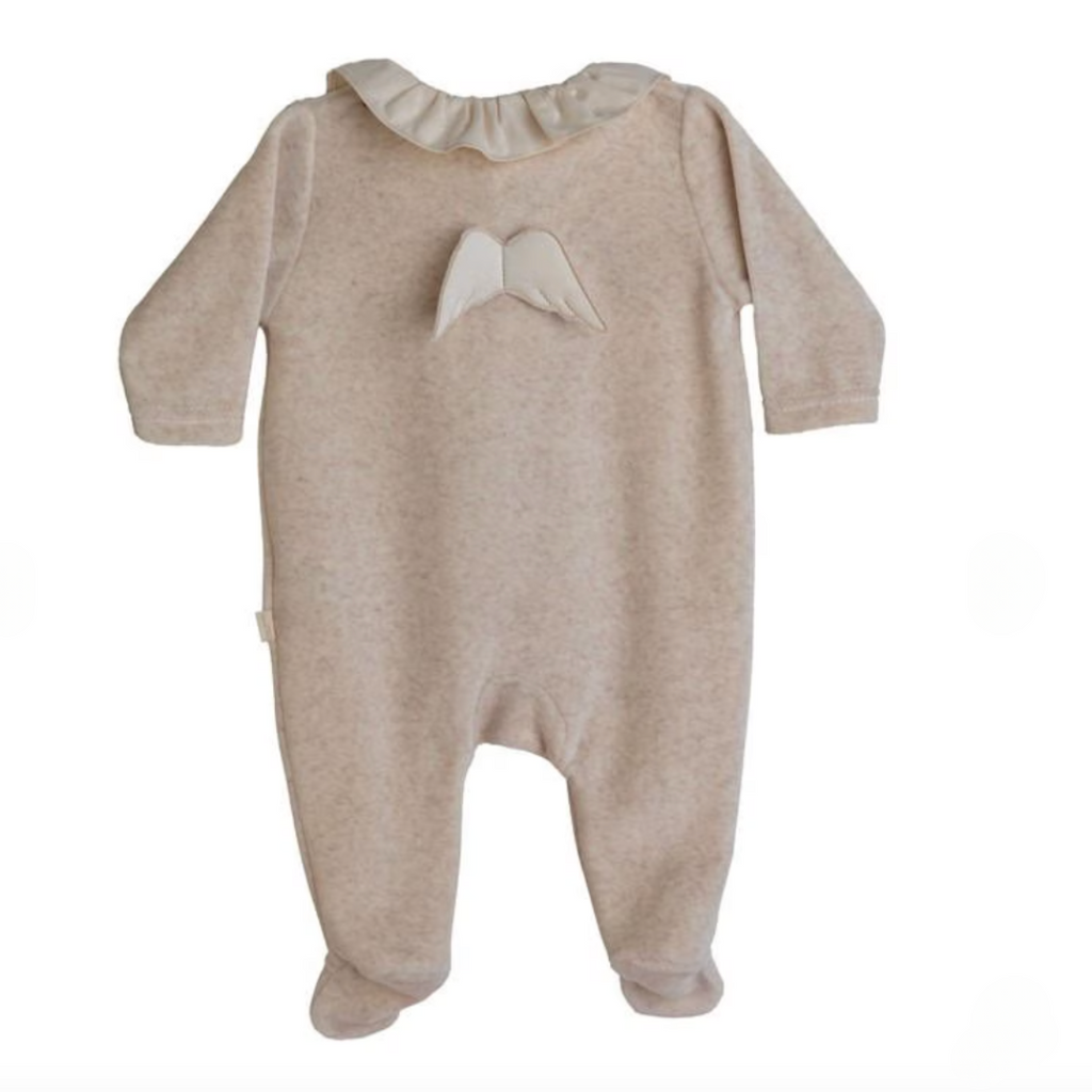 Baby Gi Beige Frill Collar Angel Wings Velour Sleepsuit