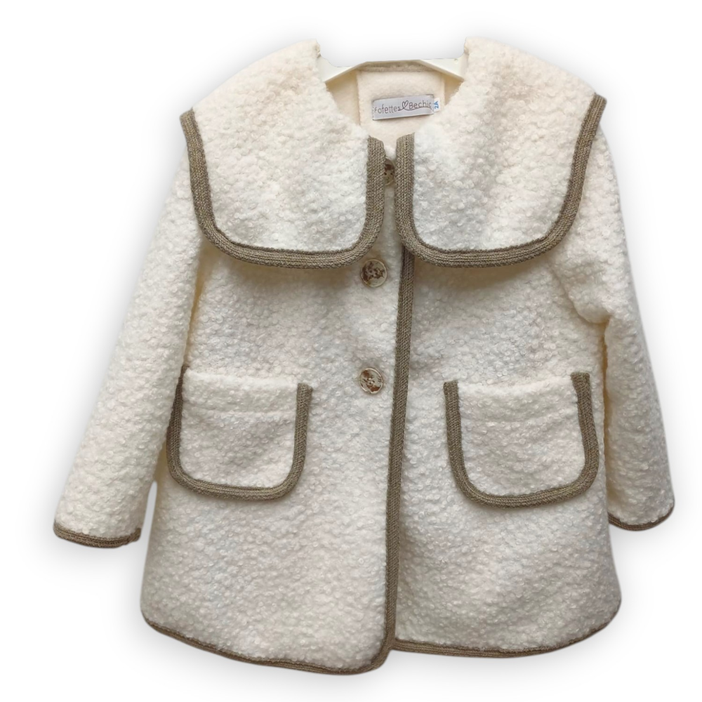 Fofettes Unisex Ivory Beige Trim Coat