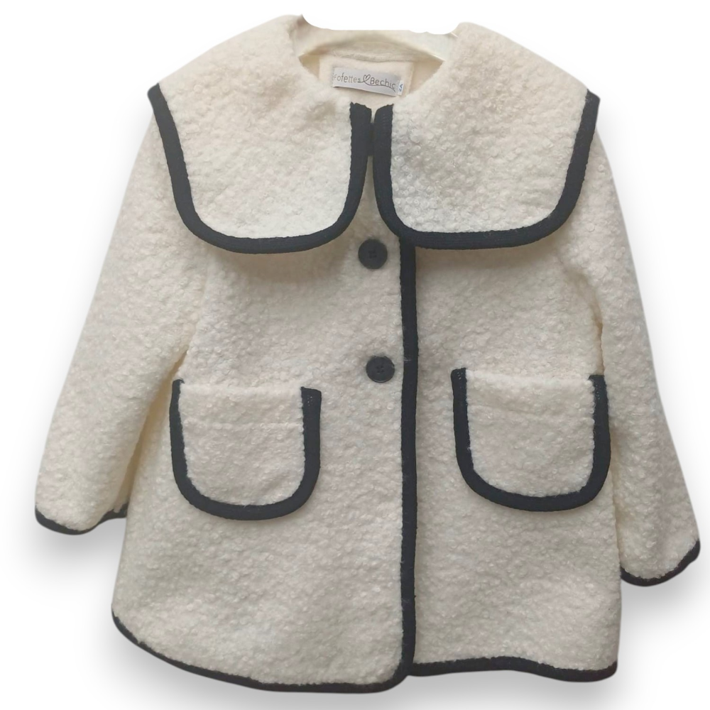 Fofettes Unisex Ivory Black Trim Coat