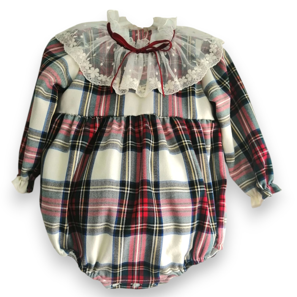 Fofettes Girls White Tartan Romper