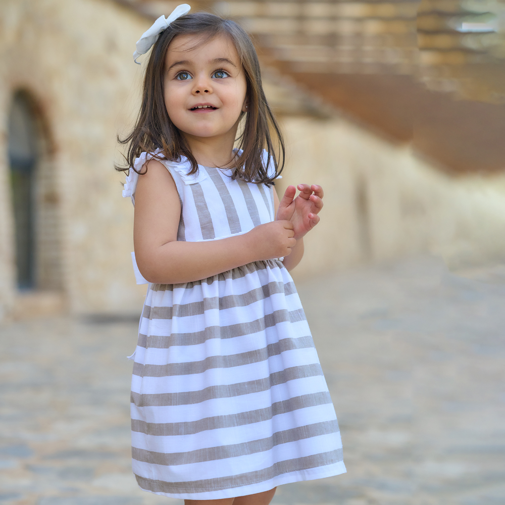 Rapife Girls Camel White Striped Dress