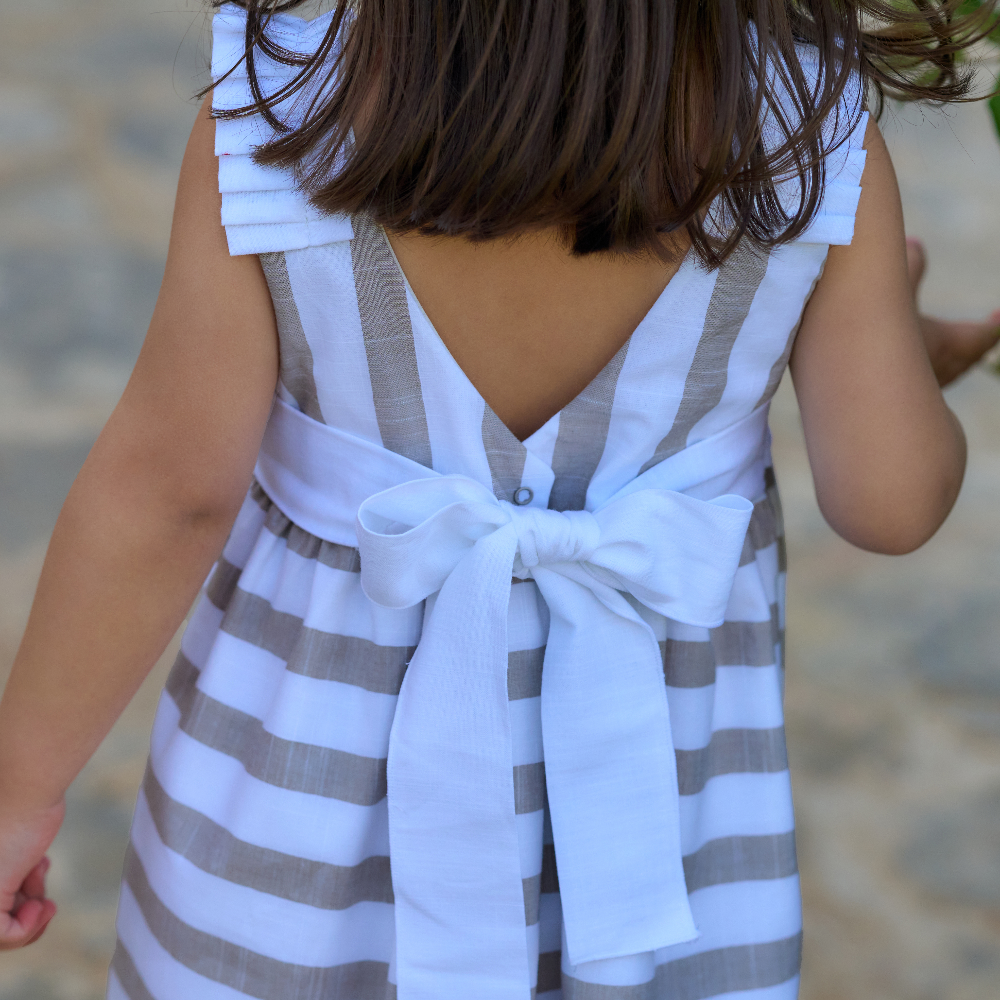 Rapife Girls Camel White Striped Dress