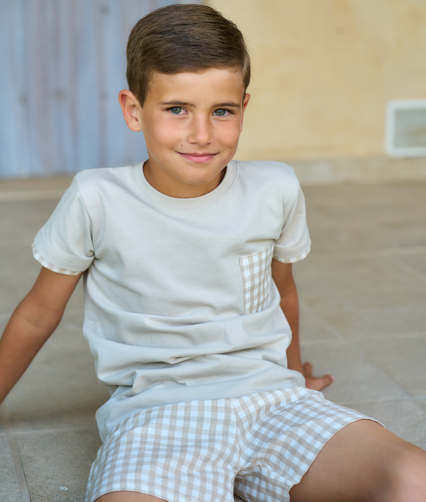 Rapife Boys Camel T-shirt & Checked Shorts Set