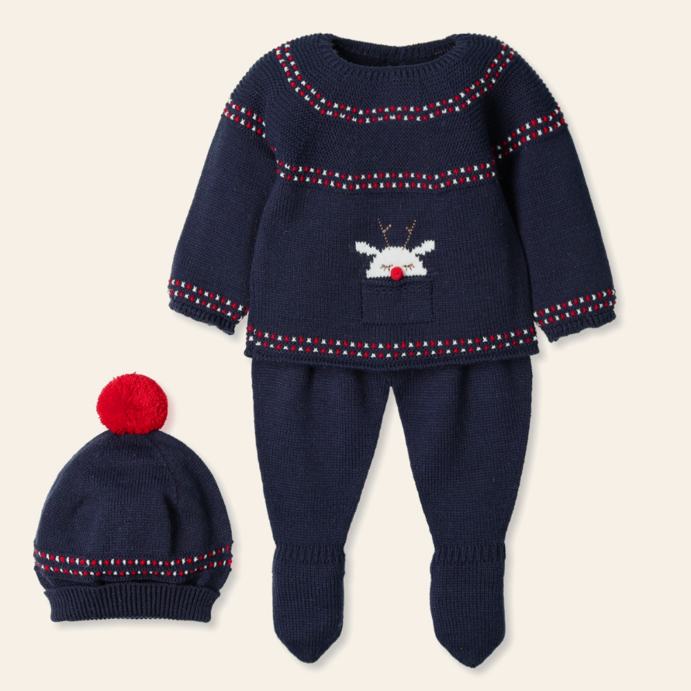 Mac Ilusion Boys Knitted Reindeer Navy 3 Piece Set