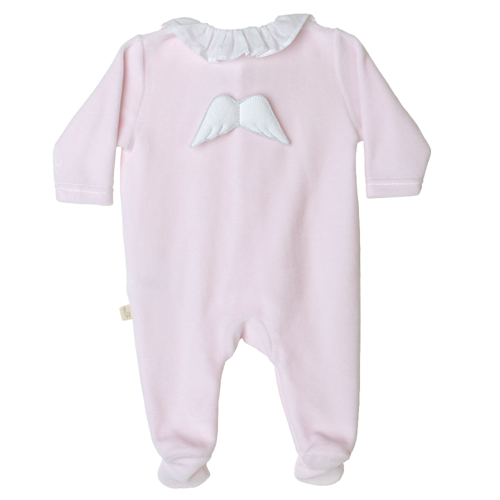 New In Baby Gi Girls Pink Angel Velour Frill Collar Sleepsuit