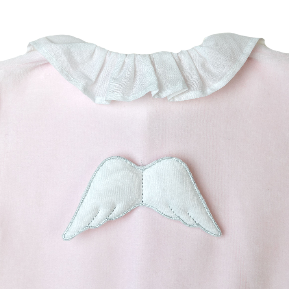 New In Baby Gi Girls Pink Angel Velour Frill Collar Sleepsuit