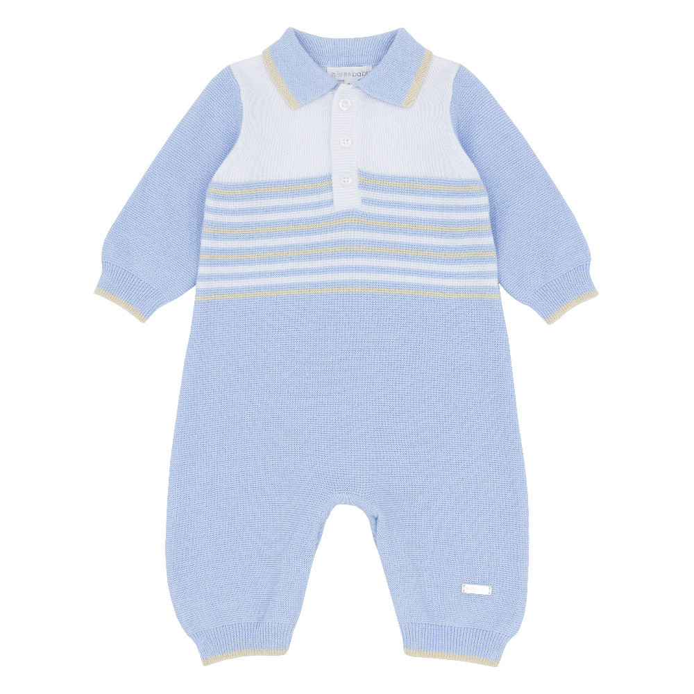 Blues Baby Boys Blue & Beige Knitted Romper 