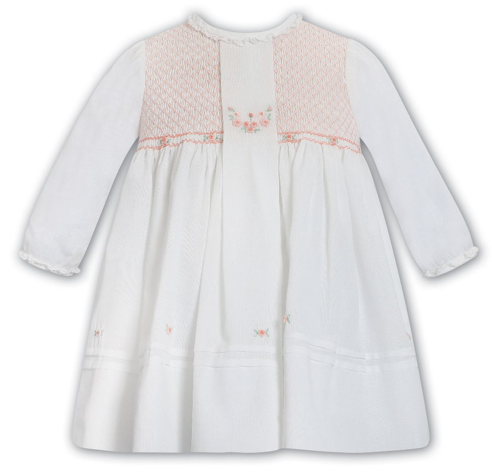 Sarah Louise Baby Girls Ivory & Peach Smocked Dress