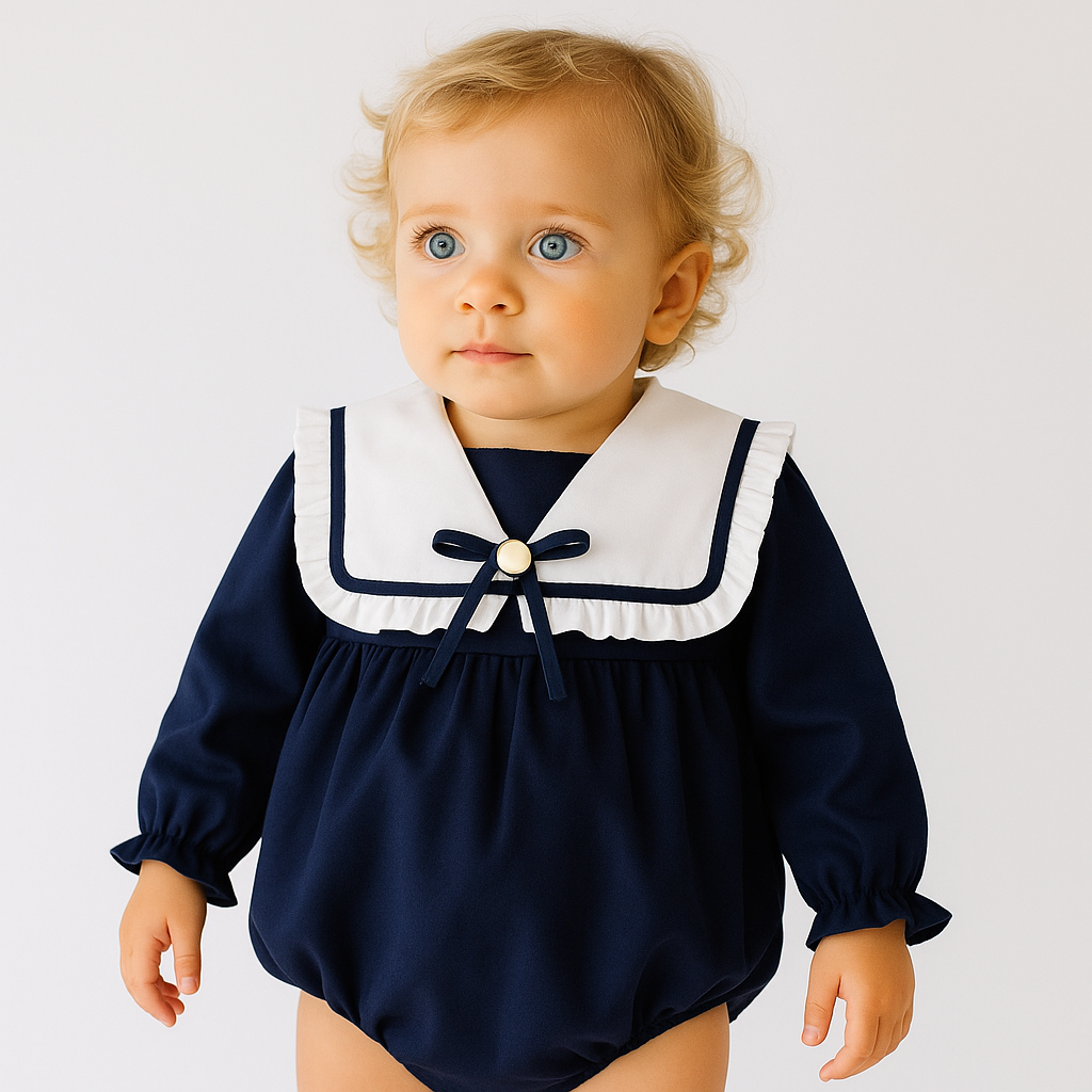 Fofettes Girls Navy Romper With Bow